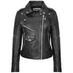 Womens Real Leather Biker Cross Zip Fashion Jacket Remi Black