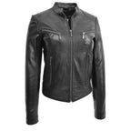 Womens Leather Standing Collar Jacket Becky Black