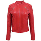 Womens Leather Classic Biker Style Jacket Alice Red