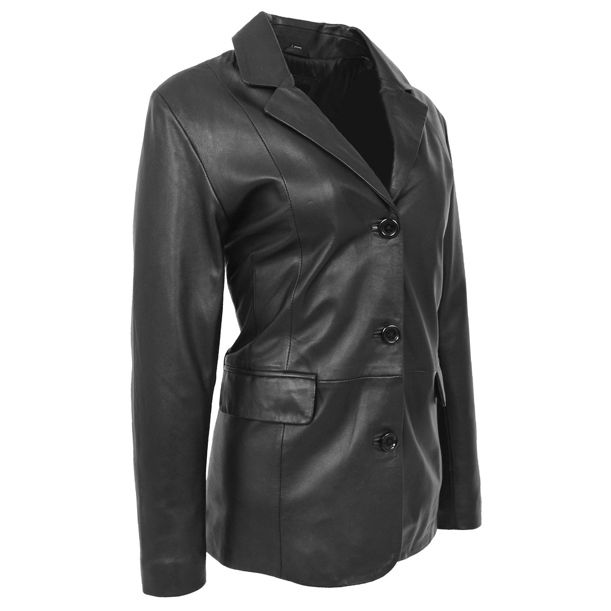 Womens Classic Three Button Leather Blazer Janet Black