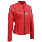 Womens Leather Standing Collar Jacket Becky Red