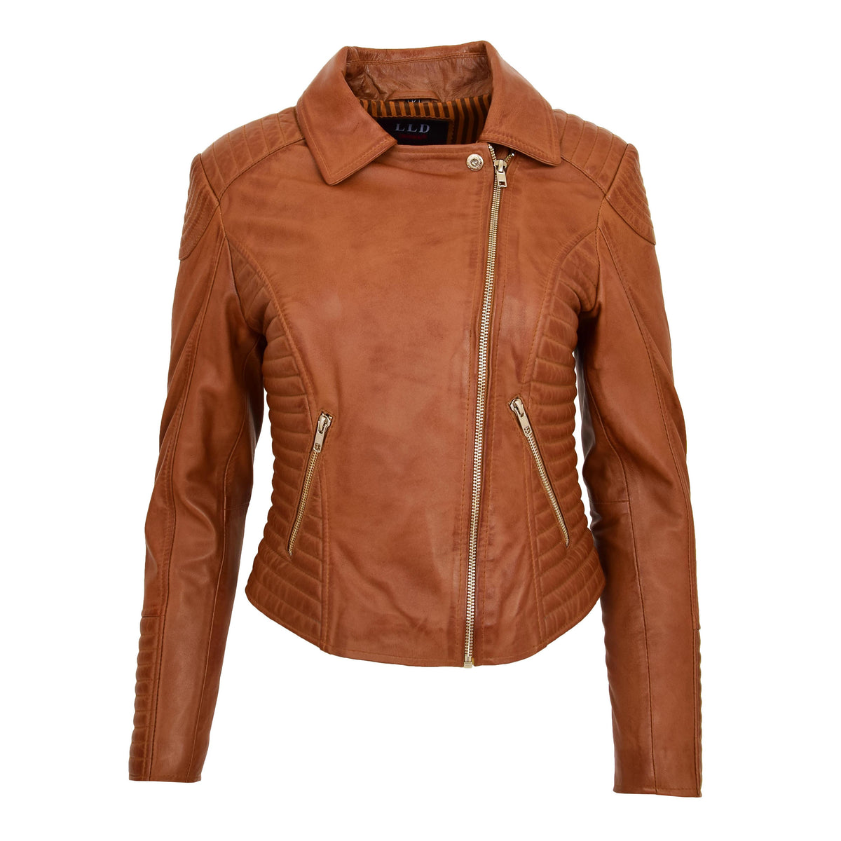 Womens Soft Leather Cross Zip Biker Jacket Anna Tan