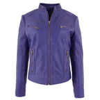 Womens Leather Standing Collar Jacket Becky Purple