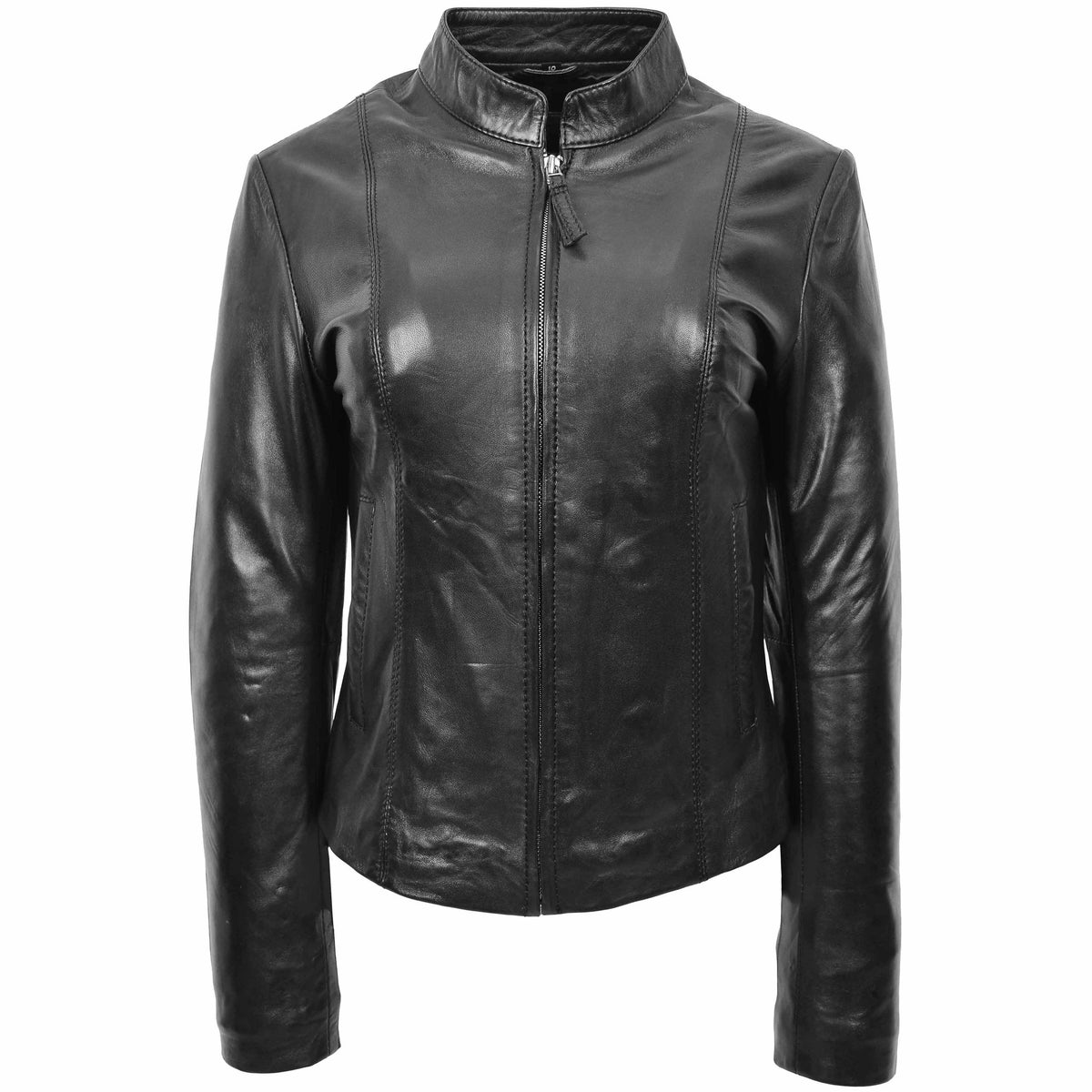 Womens Real Leather Casual Biker Jacket Zoe Black