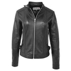 Womens Soft Leather Casual Zip Biker Jacket Ruby Black
