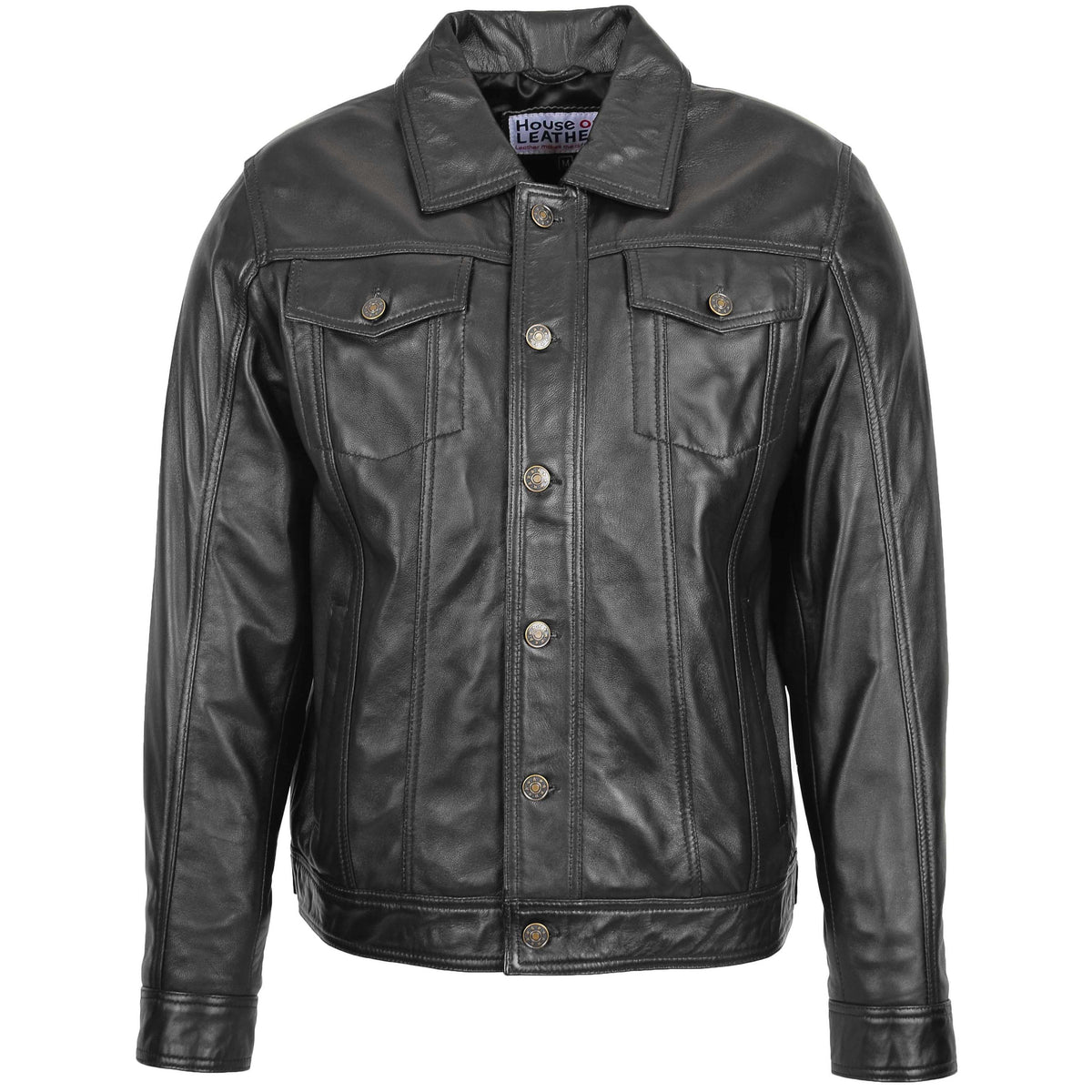 Mens Leather Lee Rider Casual Jacket Terry Black
