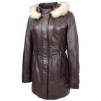 Womens Detachable Hoodie Leather Coat Kathy Brown