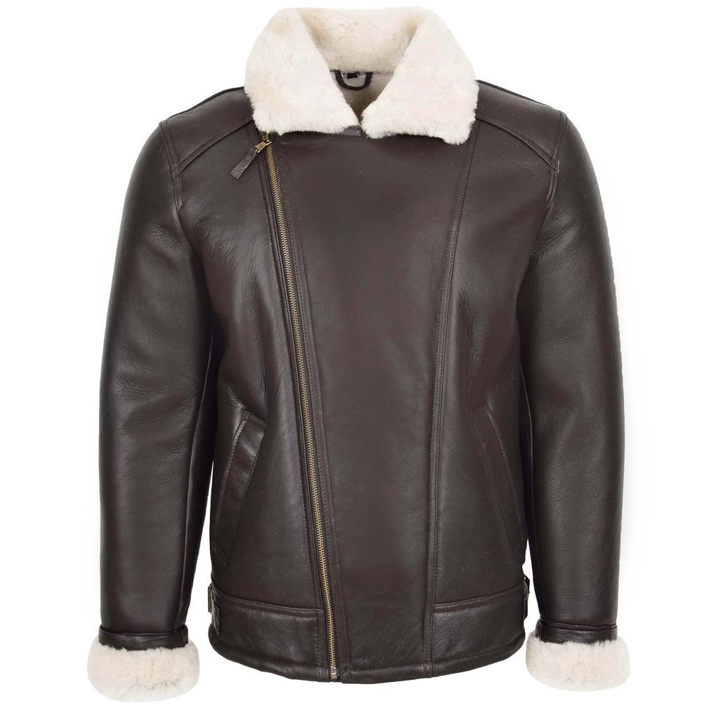 Mens Aviator Sheepskin Pilot Jacket Blen Brown White
