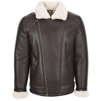Mens Aviator Sheepskin Pilot Jacket Blen Brown White