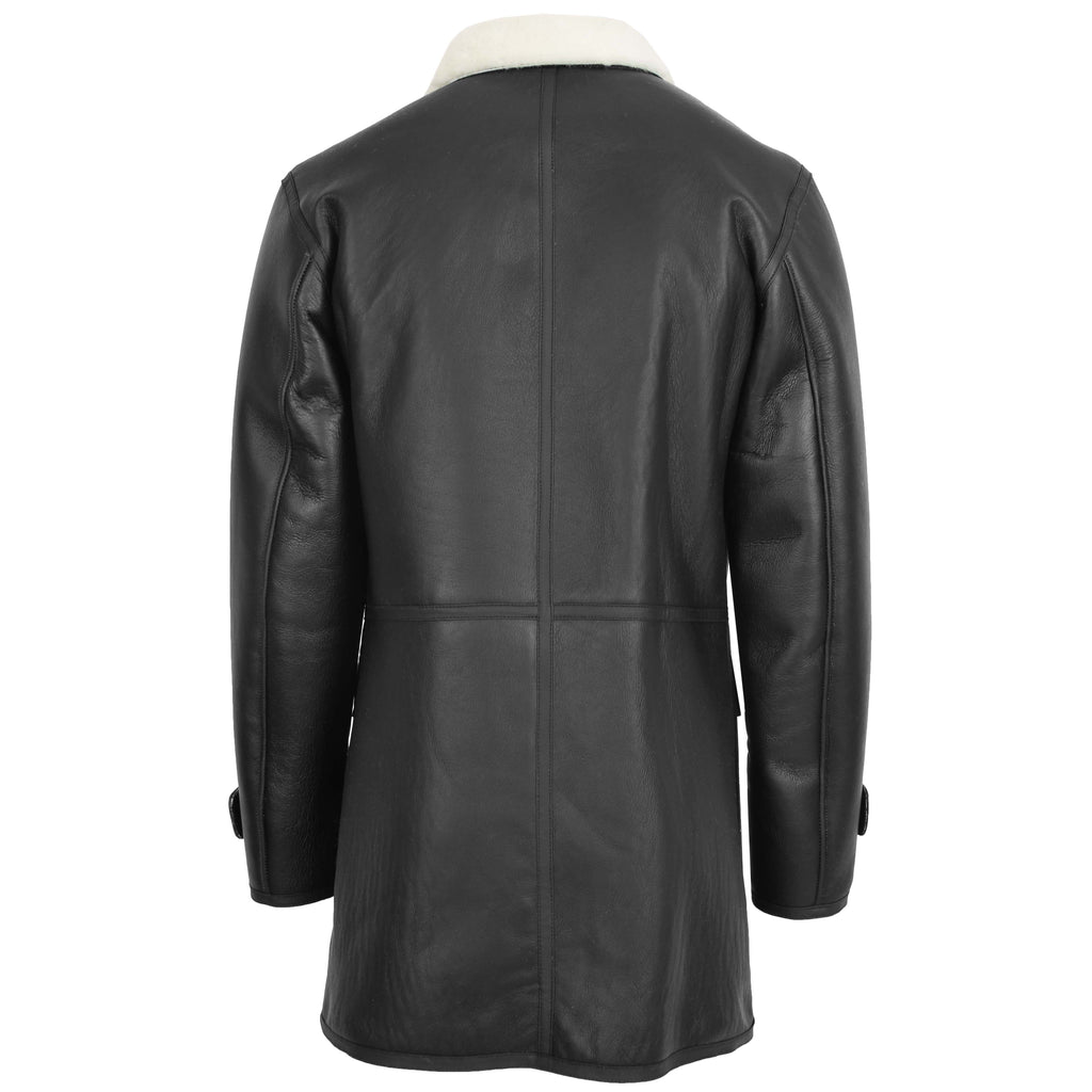 Mens Real Sheepskin Duffle Hooded Coat Vincent Black White