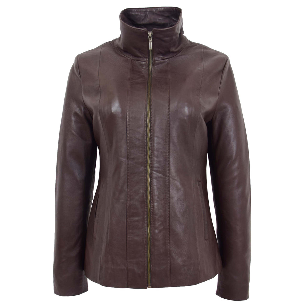 Womens Classic Zip Fastening Leather Jacket Julia Brown