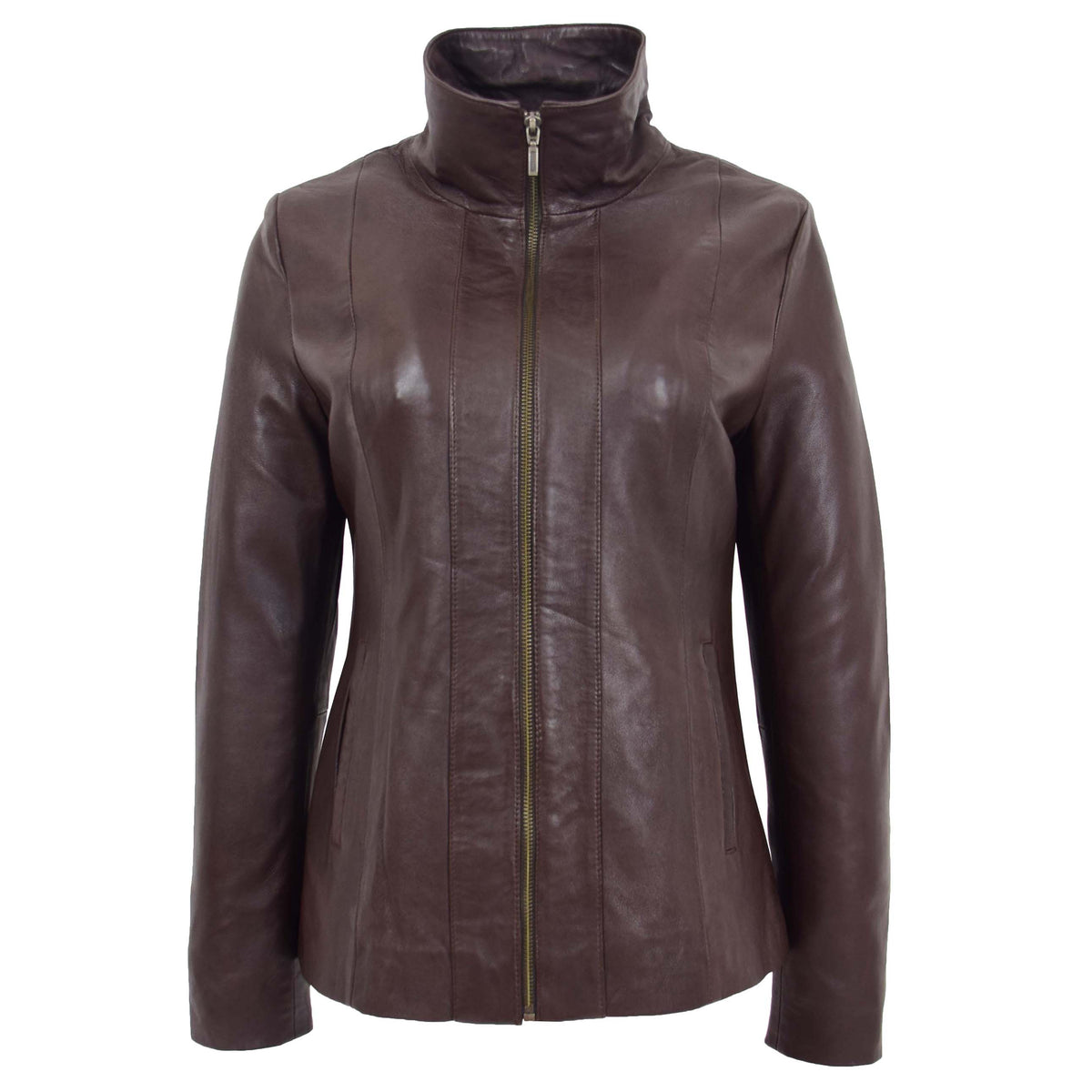 Womens Classic Zip Fastening Leather Jacket Julia Brown