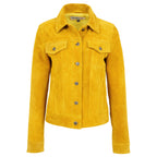 Womens Soft Suede Trucker Style Jacket Alma Yellow