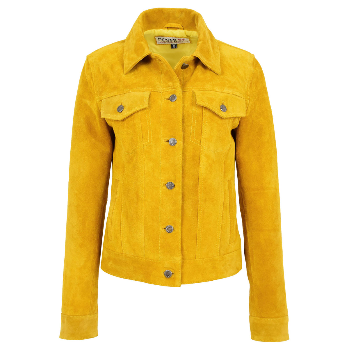 Womens Soft Suede Trucker Style Jacket Alma Yellow