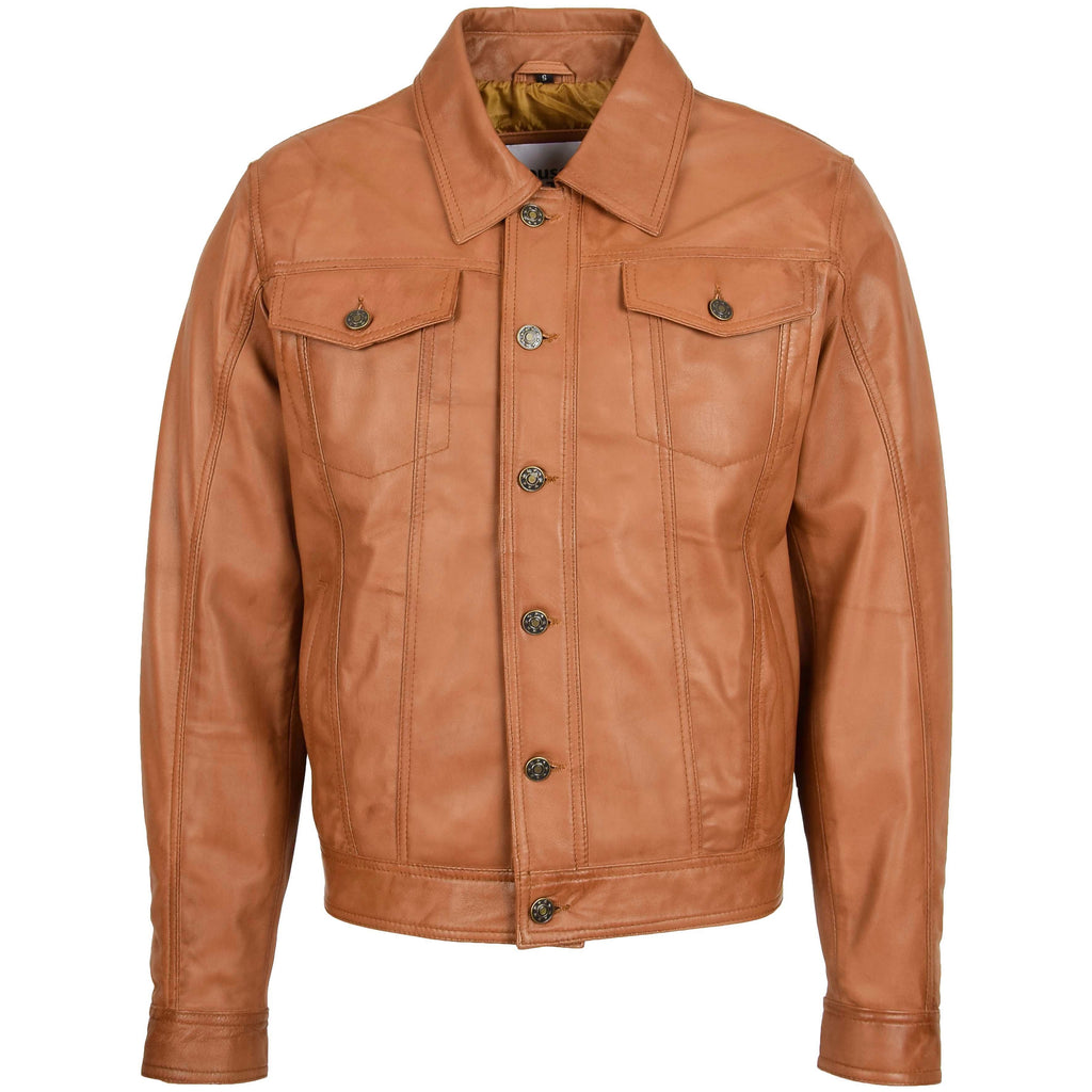 Mens Leather Lee Rider Casual Jacket Terry Tan