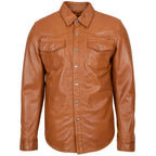 Mens Leather Shirt Classic Trucker Style Oliver Tan