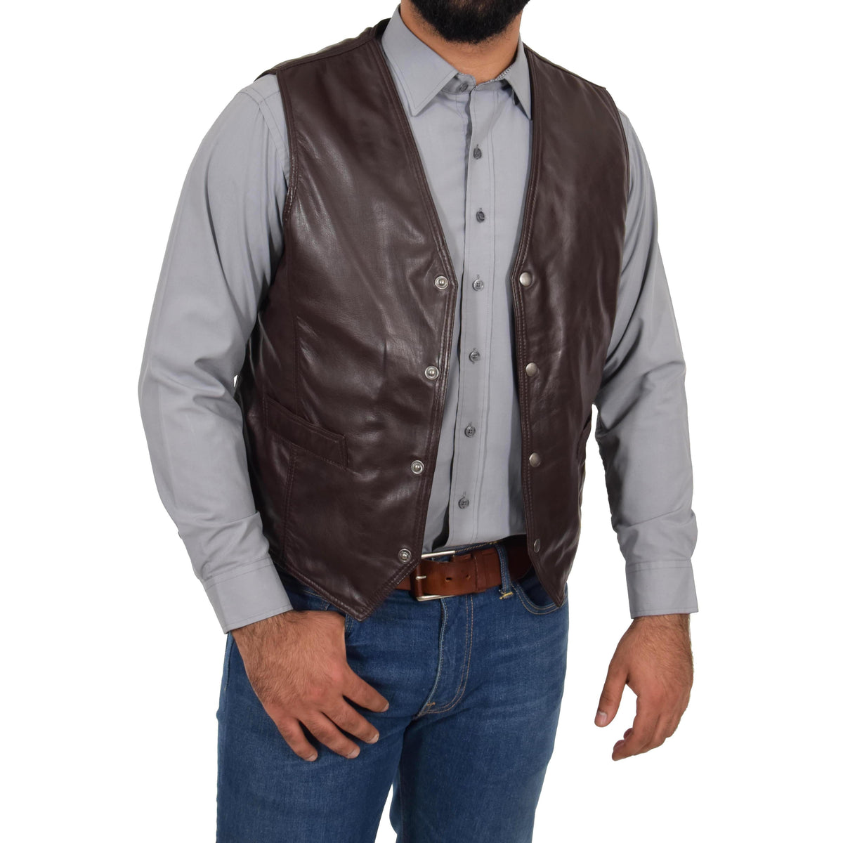 Mens Leather Traditional Waistcoat Petrelli Brown