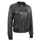 Womens Real Leather Varsity Bomber Jacket Faye Black