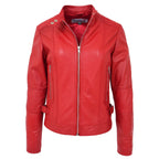 Womens Soft Leather Casual Zip Biker Jacket Ruby Red