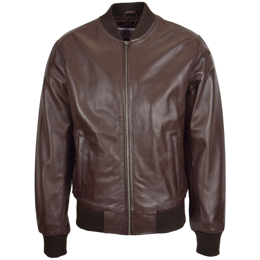 Mens Leather MA-1 Bomber Jacket Ryan Brown