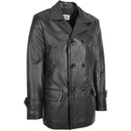 Mens Double Breasted Leather Peacoat Salcombe Black