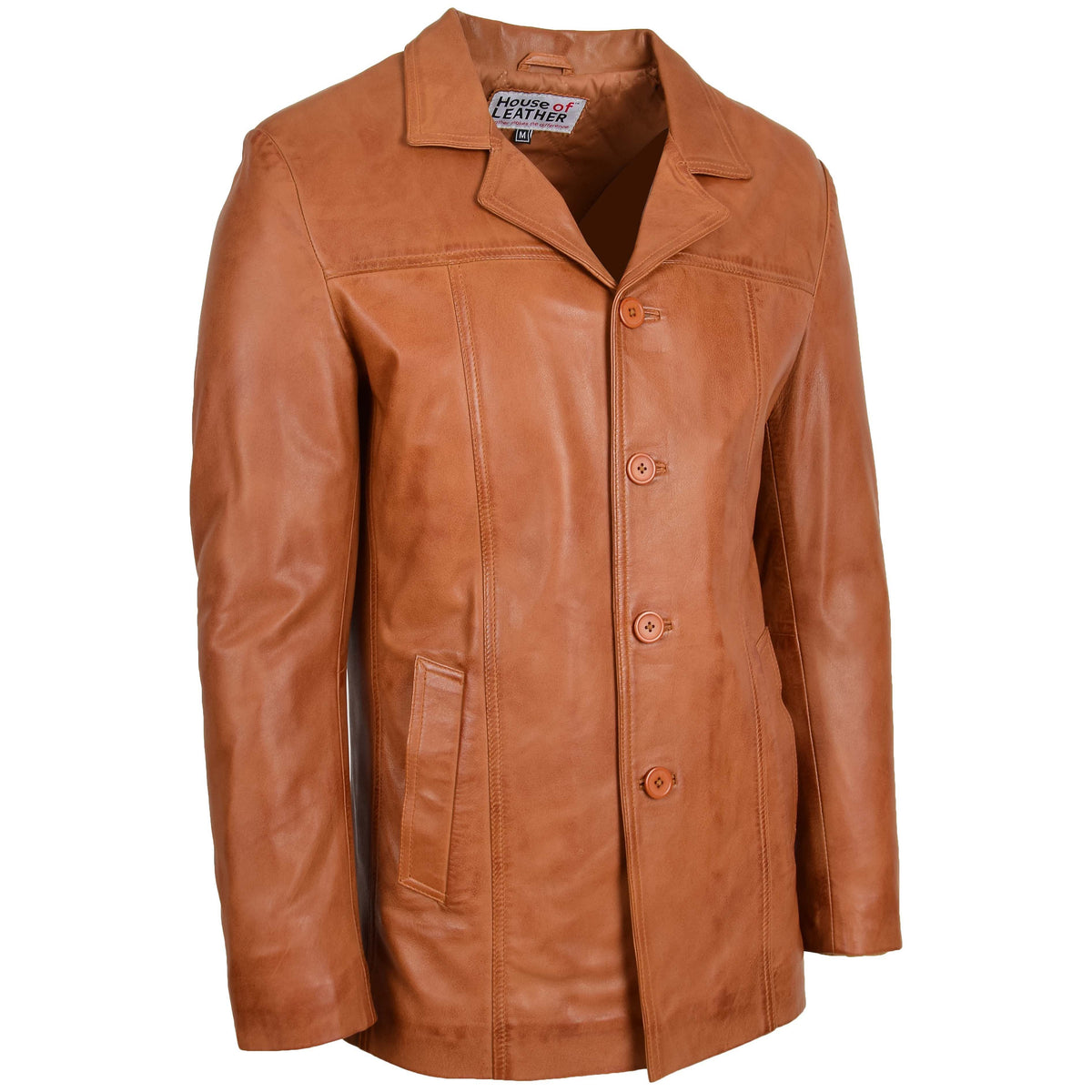 Mens Leather Classic Reefer Jacket Thrill Tan