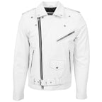Mens Heavy Duty Leather Biker Brando Jacket Kyle White