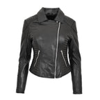 Womens Soft Leather Cross Zip Biker Jacket Anna Black