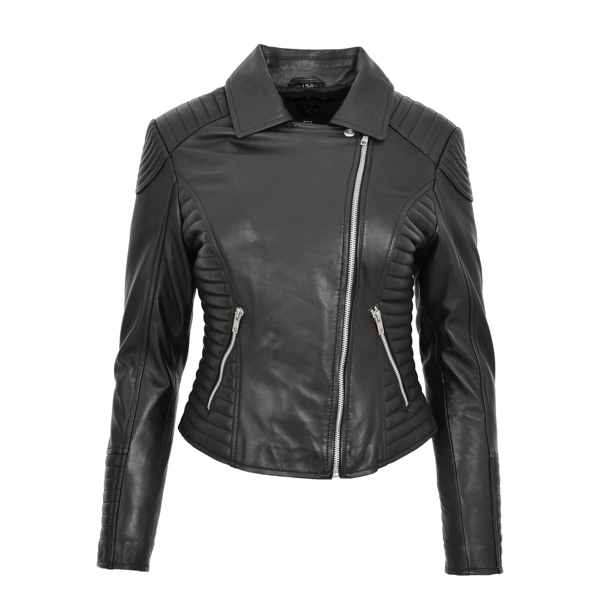 Womens Soft Leather Cross Zip Biker Jacket Anna Black