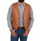 Mens Leather Traditional Waistcoat Petrelli Tan