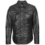 Mens Leather Shirt Classic Trucker Style Oliver Black