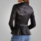 Women's Stretch Cotten Concealed Zip Black Leather Shirt