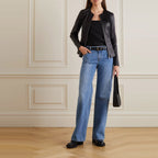 Women's Stretch Cotten Concealed Zip Black Leather Shirt