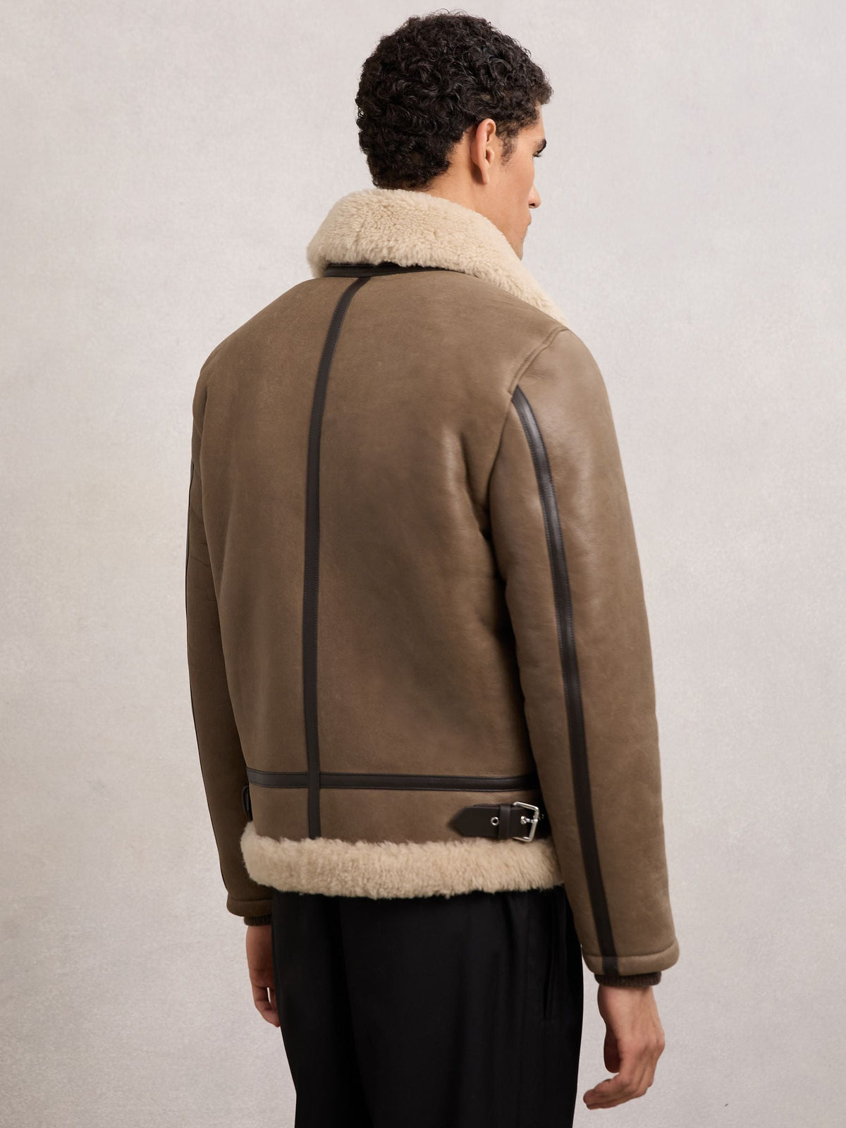 Men's Shearling Leather Jacket In Light Brown
