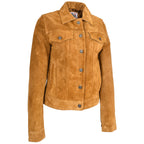 Womens Soft Suede Trucker Style Jacket Alma Tan