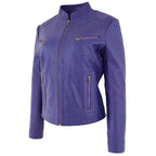 Womens Leather Standing Collar Jacket Becky Purple