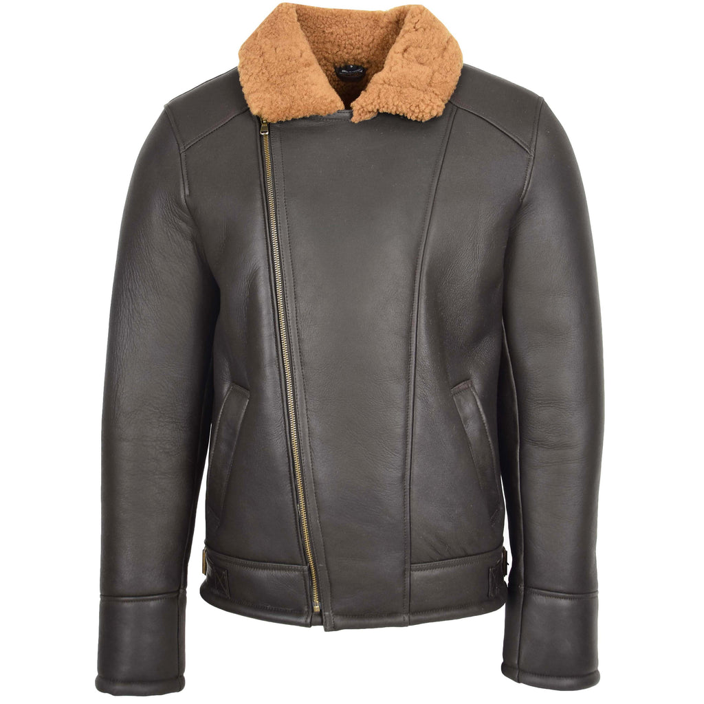 Mens Aviator Sheepskin Pilot Jacket Blen Brown Ginger