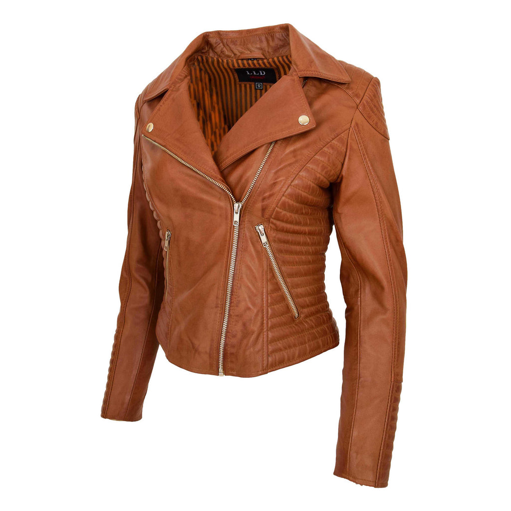 Womens Soft Leather Cross Zip Biker Jacket Anna Tan