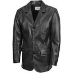 Mens Classic Three Button Soft Leather Blazer David Black