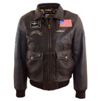 Mens Real Leather G-1 Bomber Jacket Airforce Badges Finch Brown