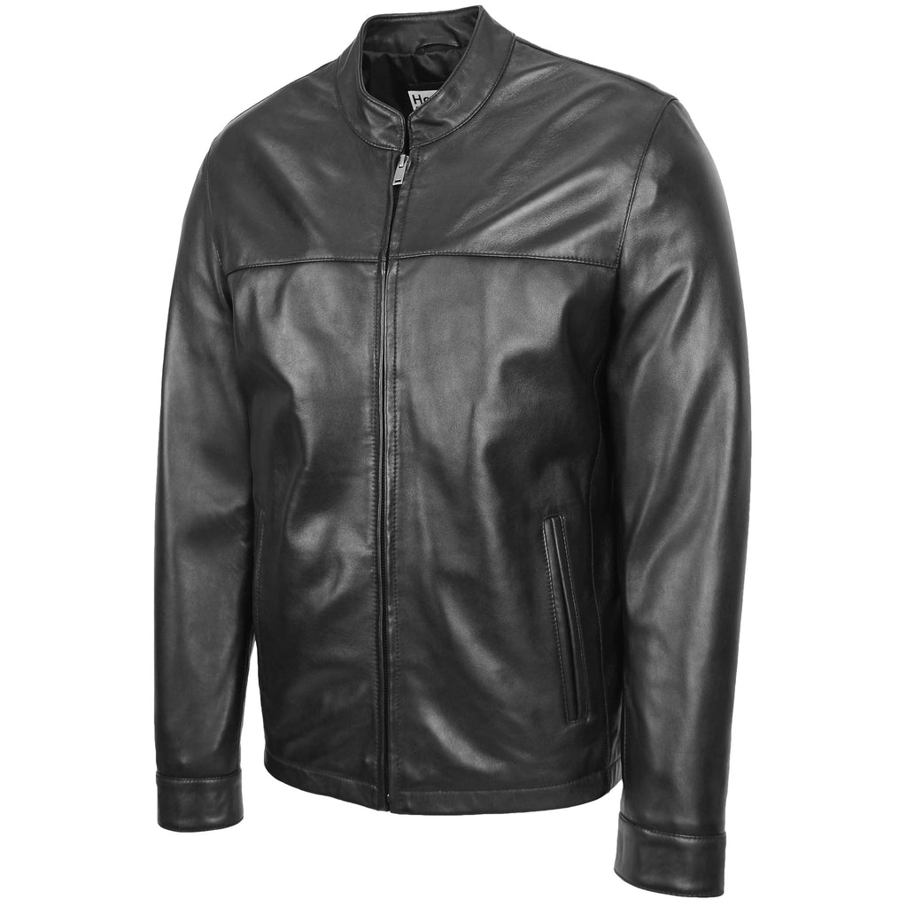 Mens Leather Standing Collar Jacket Paul Black