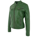 Womens Leather Standing Collar Jacket Becky Green