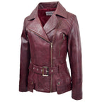 Womens Leather Hip Length Biker Jacket Celia Burgundy