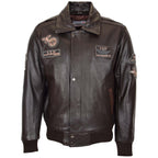 Mens Leather Jacket with Detachable Collar Pilot-N Brown