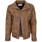 Mens Leather Bomber Blouson Jacket Robert Brown