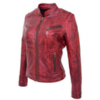 Womens Leather Standing Collar Jacket Becky Burnt Red
