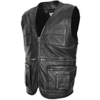 Mens Real Leather Multi-Purpose Waistcoat Gary Black