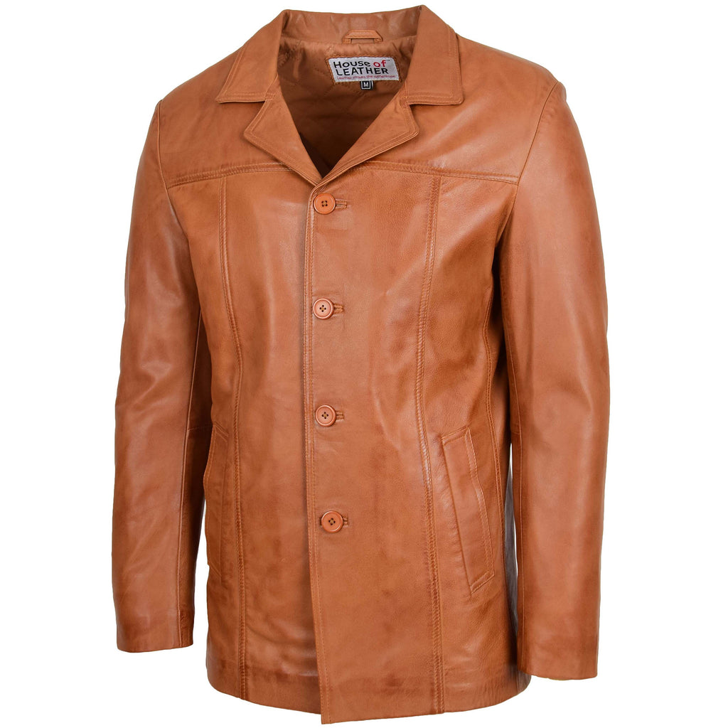 Mens Leather Classic Reefer Jacket Thrill Tan