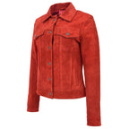 Womens Soft Suede Trucker Style Jacket Alma Red
