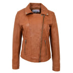 Womens Soft Leather Cross Zip Biker Jacket Lola Tan